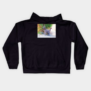 Blue Cat on the Sunny Stairs Kids Hoodie